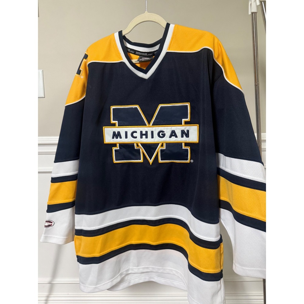 Colosseum Michigan Wolverines Hockey Jersey Mens XL Navy Blue Maize Yellow Mesh